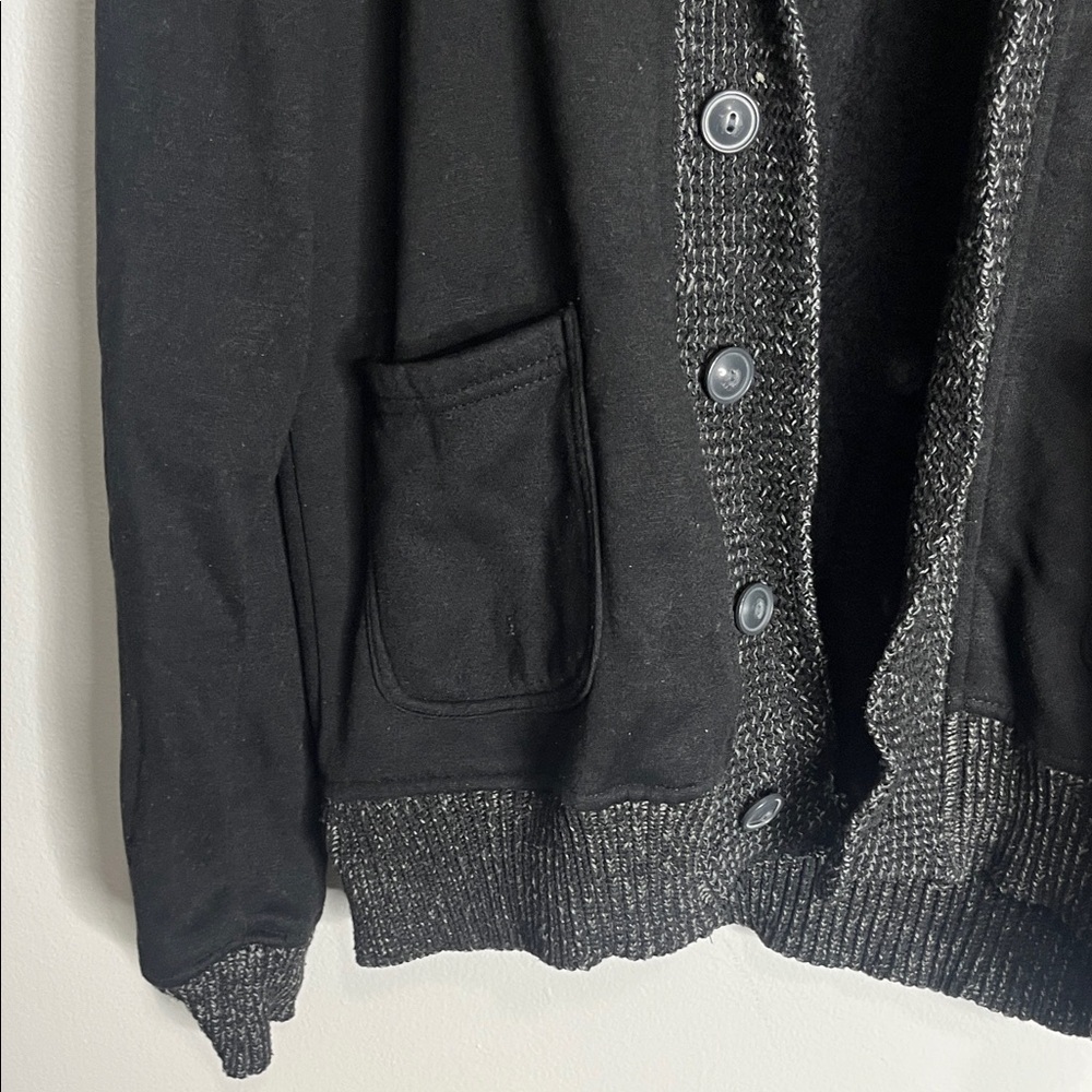 Men's Black Cardigan with Gray Trim - Picture 5 of 5